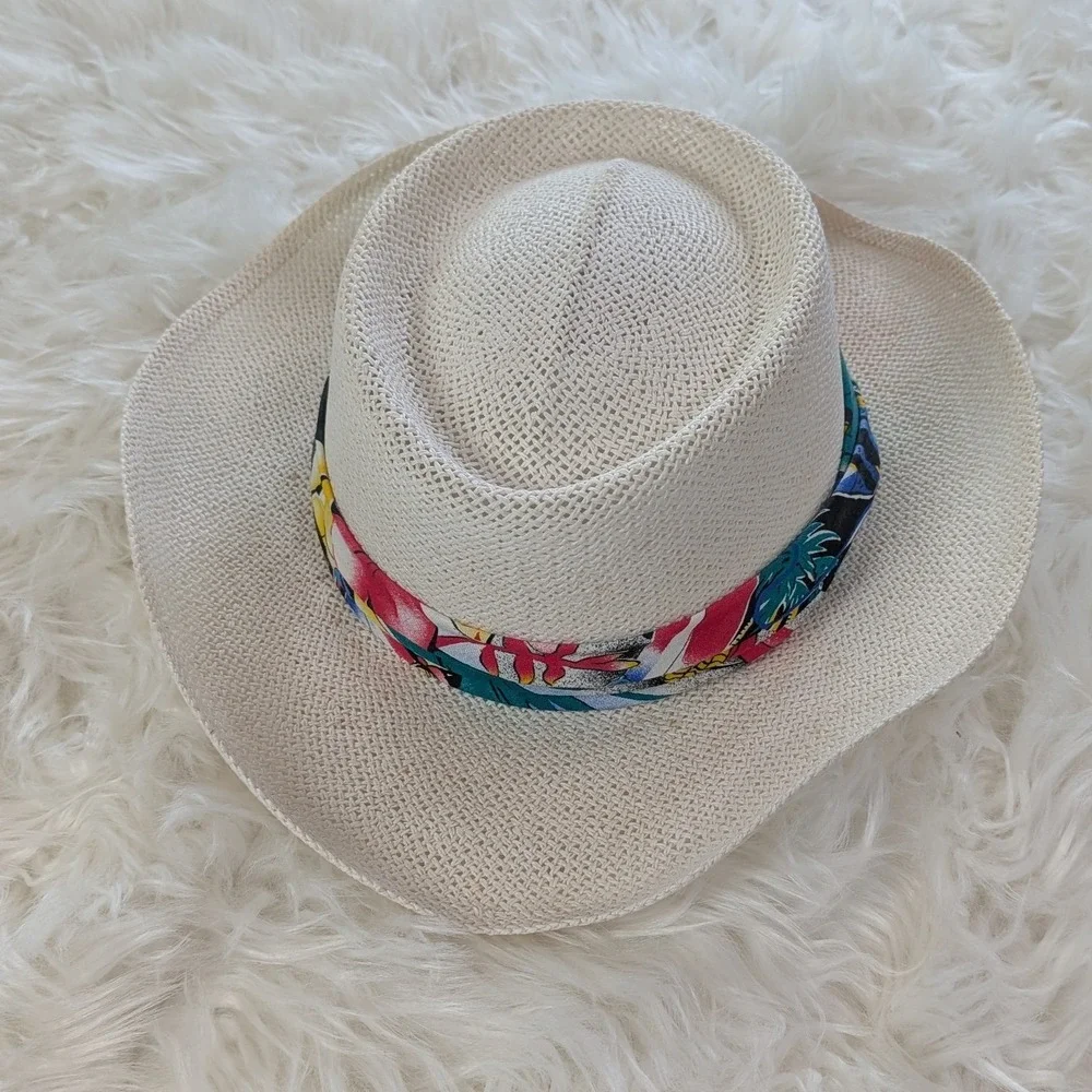 Vintage‎ Chi Chi Collection by Bollman Cream Straw Tropical Fedora Hat CCH 1004